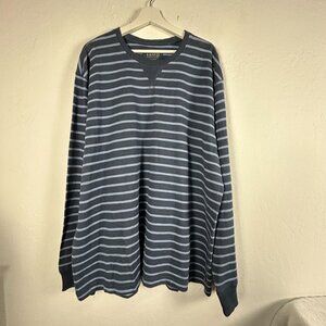 Izod Mens Luxury Sport Vintage Striped Shirt XXL Blue Crew Neck Long Sleeve New